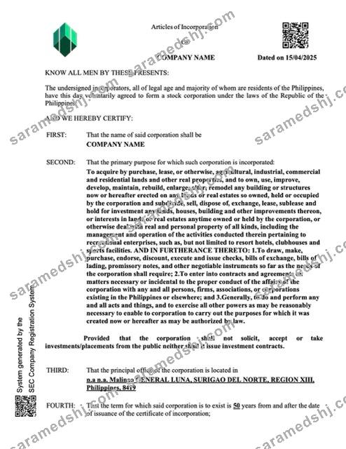 Philippines certificate of company incorporation Word and PDF template